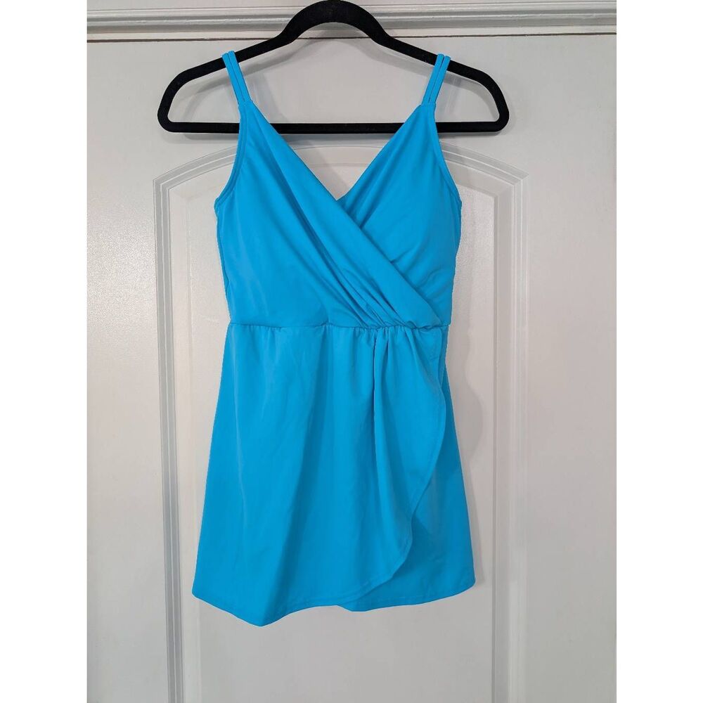 Lands' End‎ Swim Dress one piece Swimsuit women's XS 2/4 turquoise wrap coastal